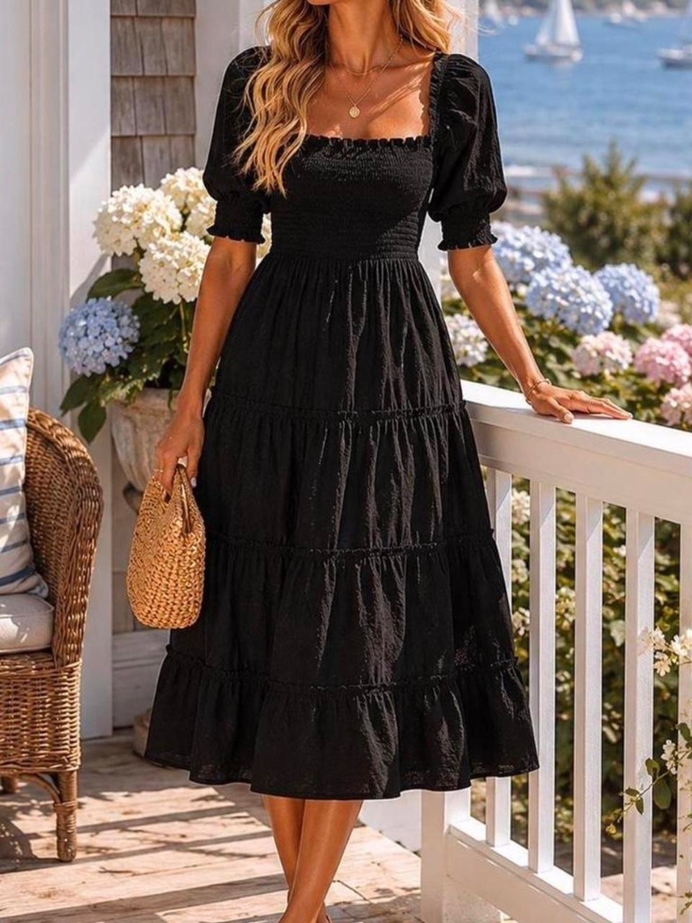 Hill House Nesli Nap Dress Black Swiss Dot Midi Length Size XS